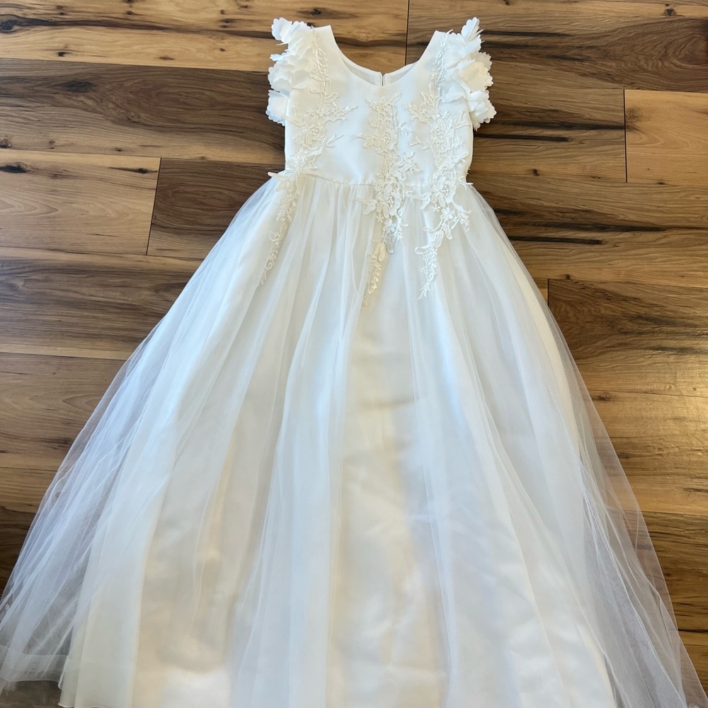Trish Scully Child white Tulle Lace Flower Girl Communion Dress Sz 14